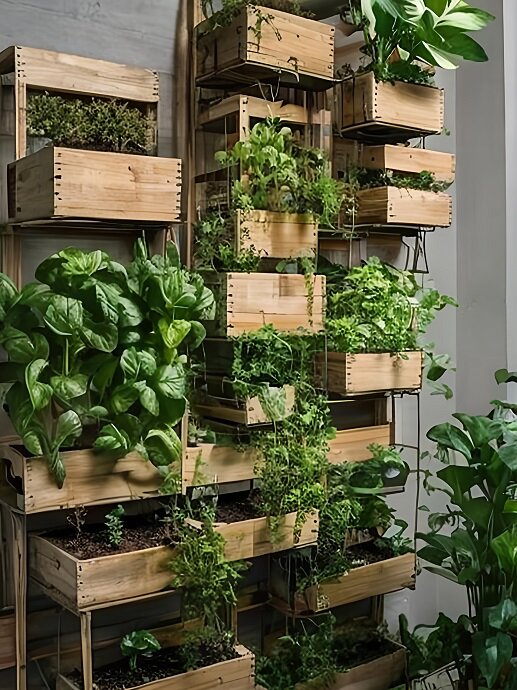 Urban Garden with Stacked Crate Planters
